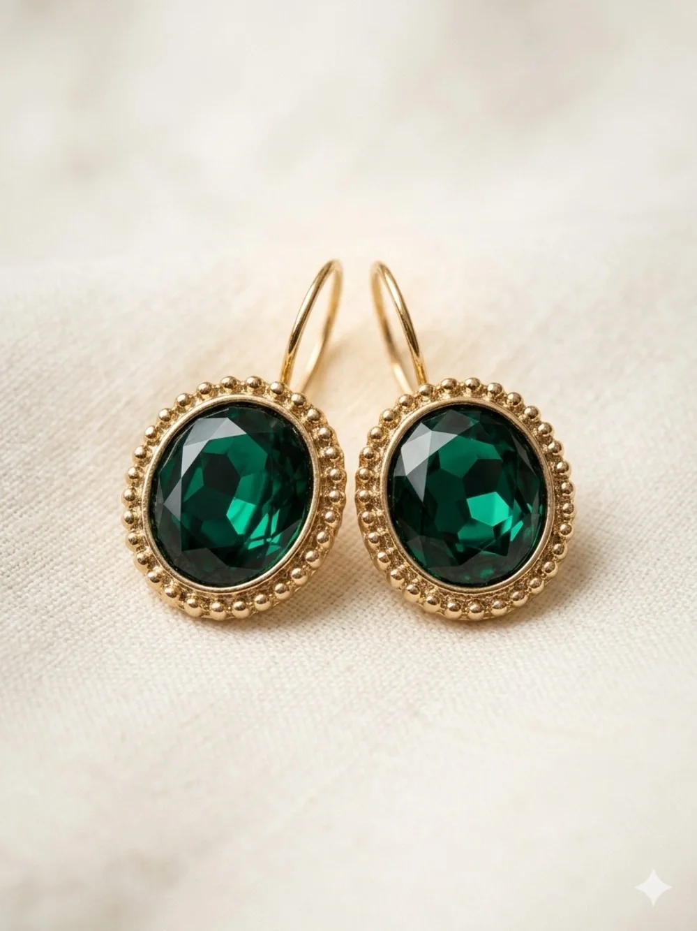 Emerald Green Gold-Trim Earrings